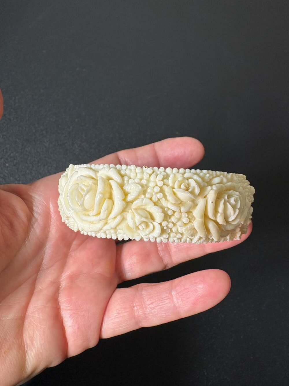 Vintage Art Deco Carved Celluloid Floral Bangle Bracelet
